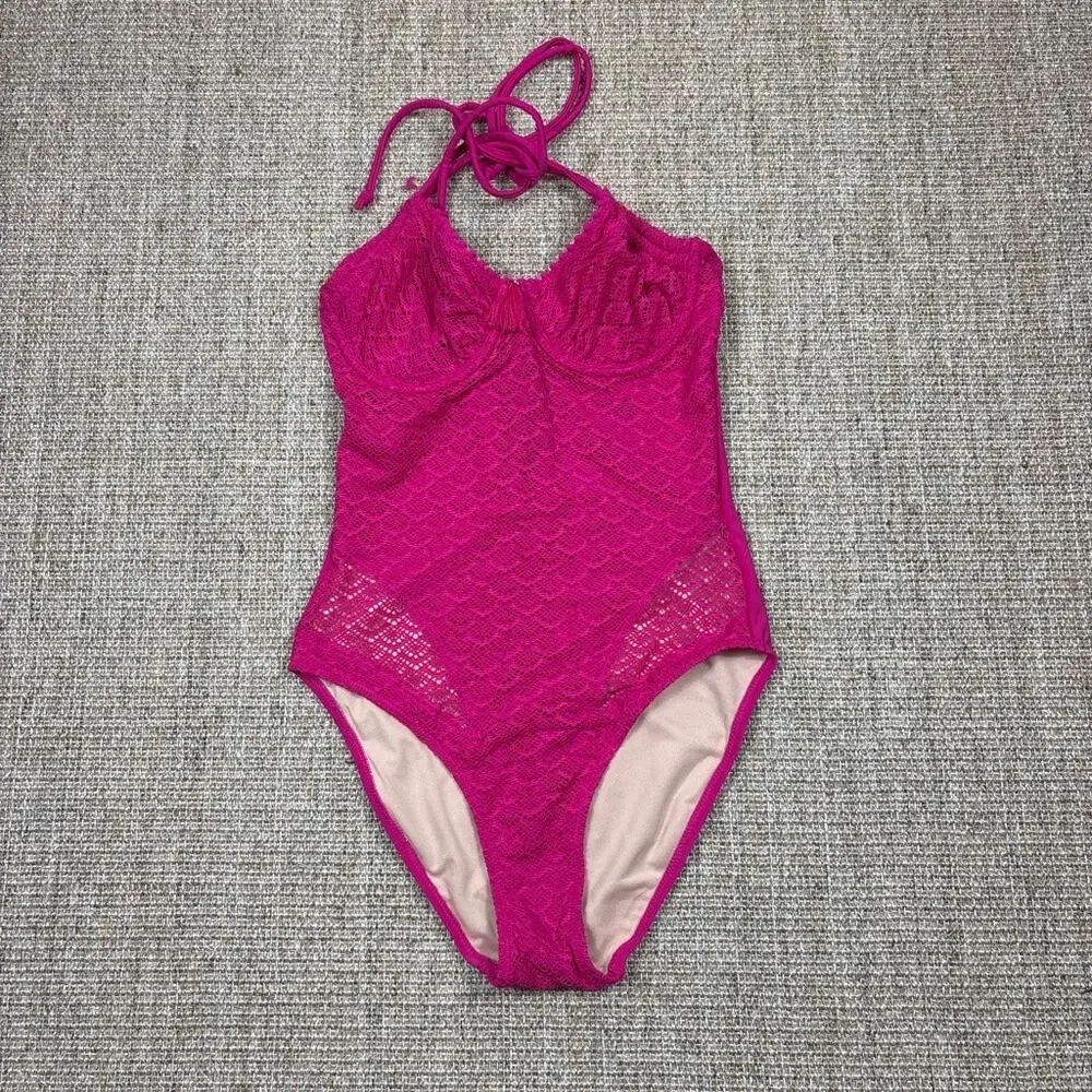 🩷 Pour Moi Castaway Halter Underwire Swimsuit | Size 34C | Hot Pink | NWT
